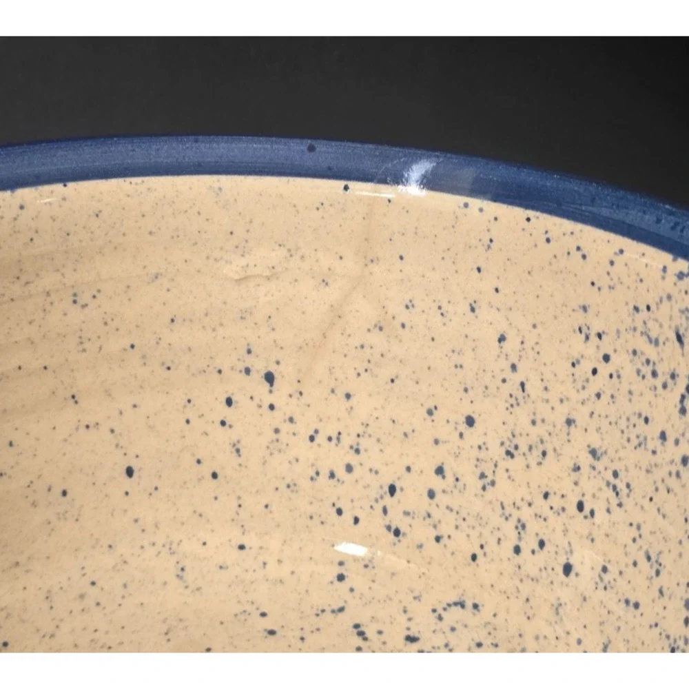 Salt Glazed Stoneware Bowl Cobalt Blue Silhouette of Horse & Wagon Speckled